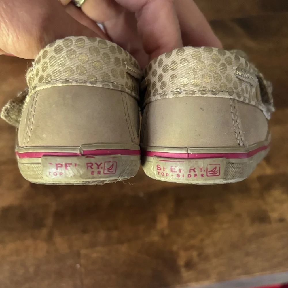 Used Sperry Kids Tan Slip-On Moccasins with Red Insole Accents